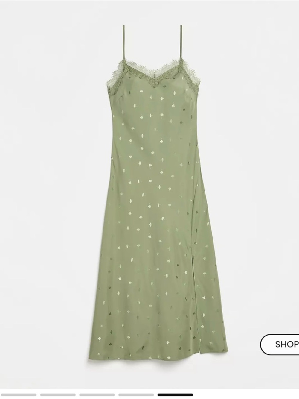 LOFT Olive Green Lace-Trim Slip Midi Dress